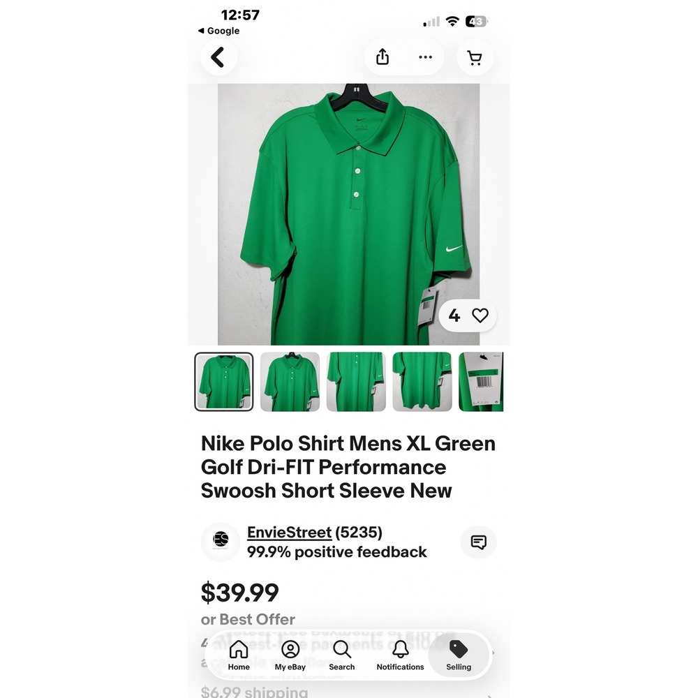 Nike Polo Shirt Mens XL Green Golf Dri FIT Performance Swoosh Short Sleeve